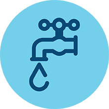 Light blue dot with a tap dripping icon within