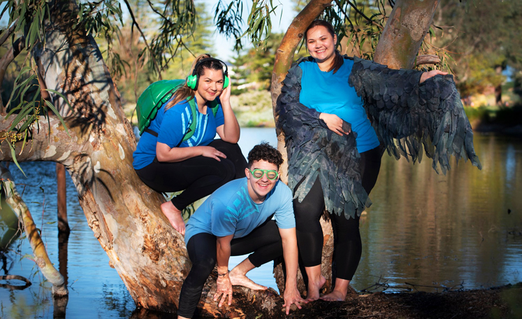 Performers from the Bilya Kaatijin 'Fresh water knowledge' Yirra Yaakin production