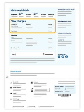 Image of the back of a water bill - highlight water use charges