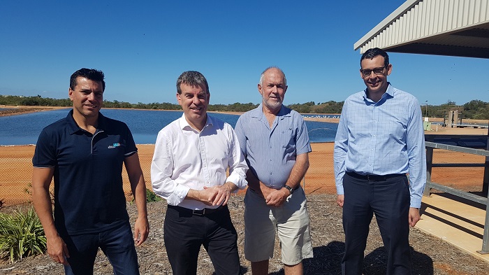 CEO Shire of Broome Sam Mastrolembo, Minister for Water Dave Kelly, Councillor Shire of Broome Chris Mitchell and CEO Water Corporation Pat Donovan at the Broome South Wastewater Treatment Plant, 5 August 2020