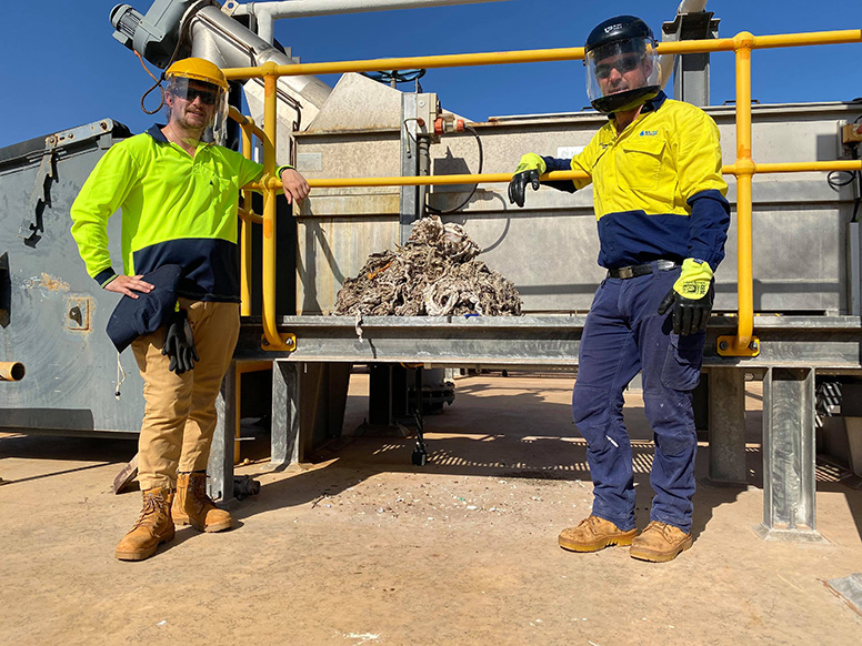 Water Corporation North West Region employees with a 35kg blockage pulled out of the Karratha Wastewater Treatment Plant