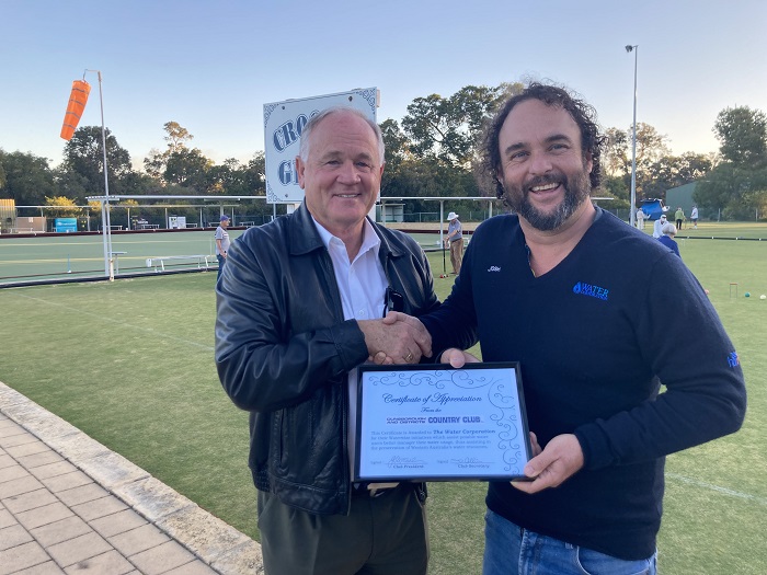 Dunsborough and Districts Country Club President John McCallum and Water Corporation Operations Manager Josh Jackson