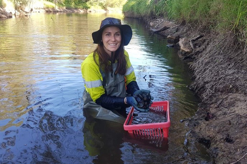 One of our graduates Tamsin helping to rehome some Carter’s Freshwater Mussels.