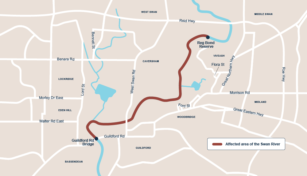 Affected area of the Swan River