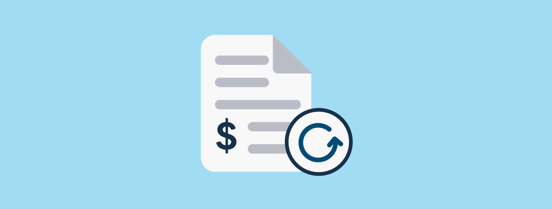 A bill on a blue background with a refresh icon
