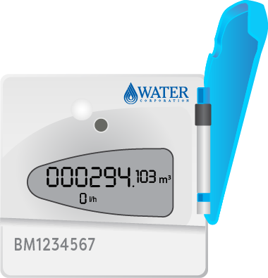 A Sensus iPerl smart water meter face, showing water usage in cubic metres