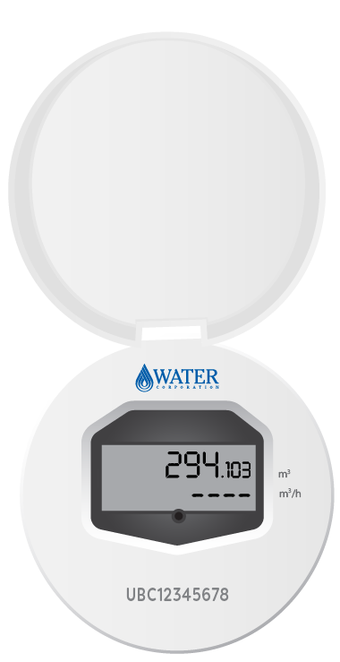 A wSource smart meter, which has a digital display screen and white case