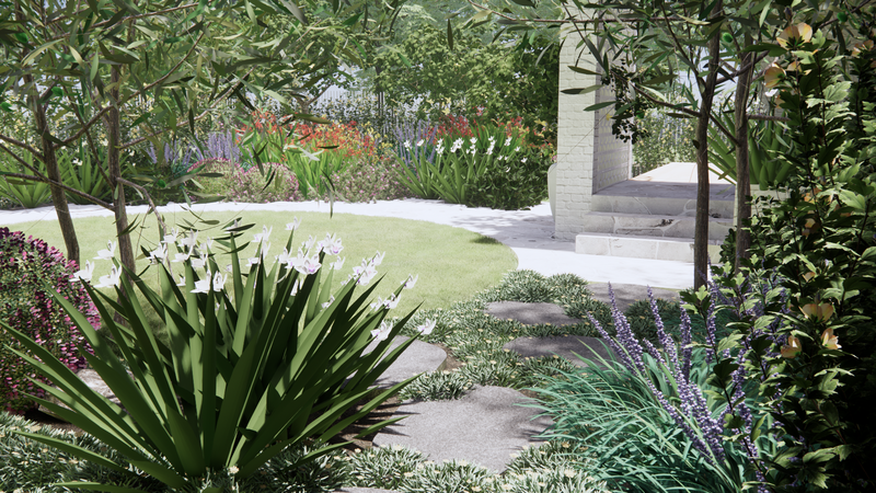 Coastal garden design, close up view