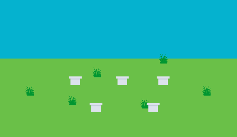 Illustration of catch cups on lawn
