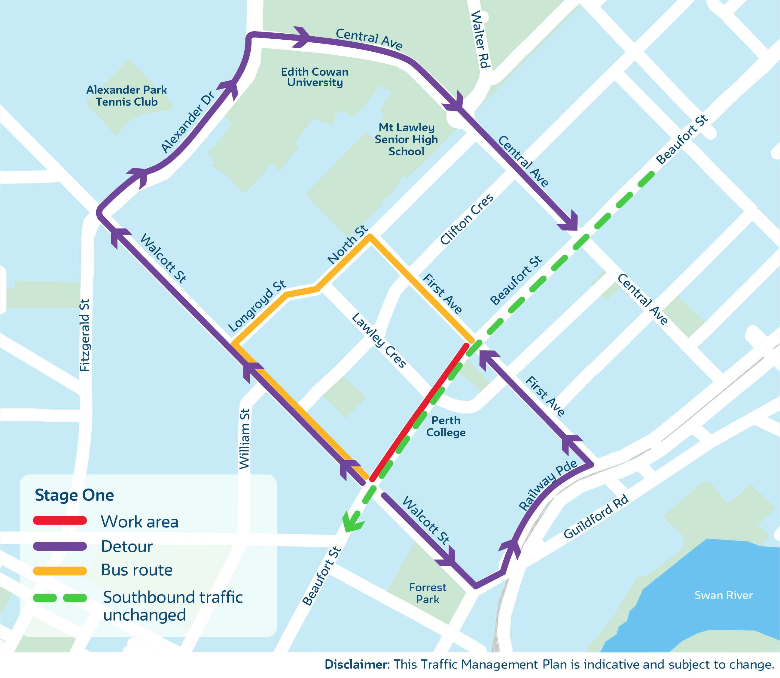 Beaufort Street - Stage 1 - detour map