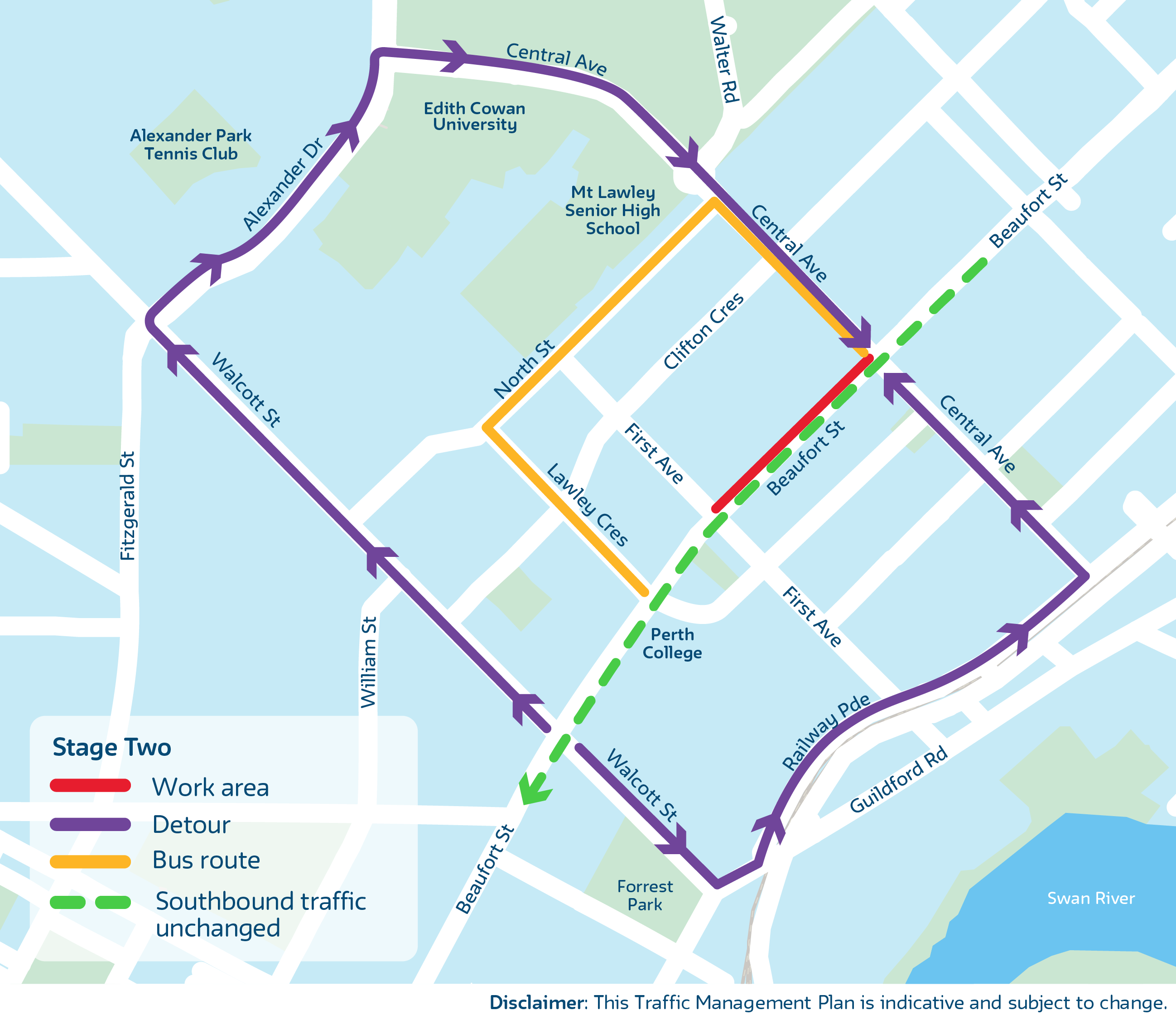 Beaufort Street - Stage 2 - detour map