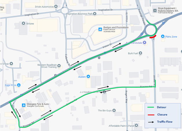 Atwell street crossing map, detour map