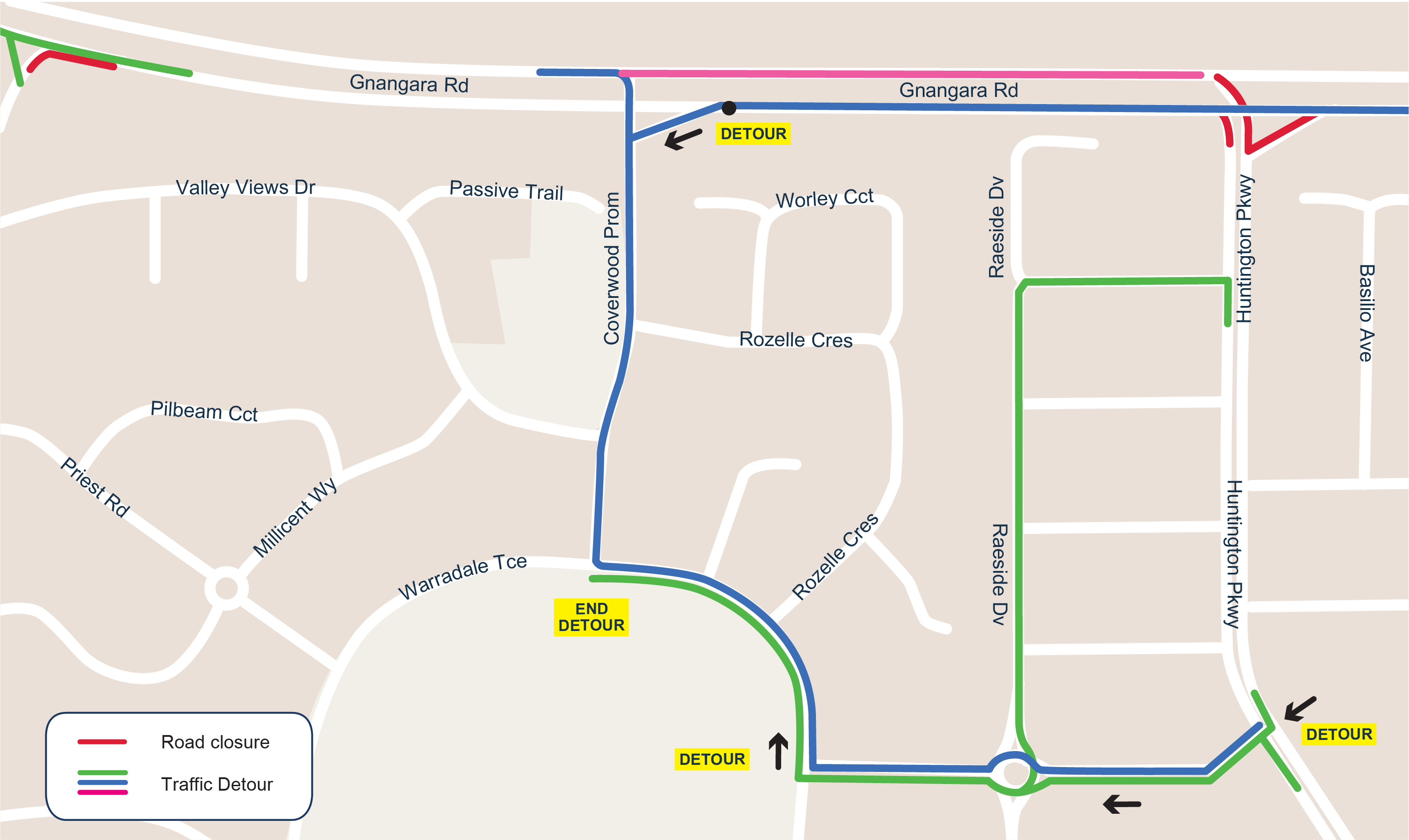 map, huntington parkway detour