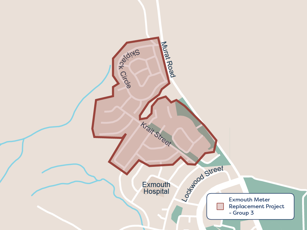 A map showing where Group 3a meter replacements will take place in Exmouth
