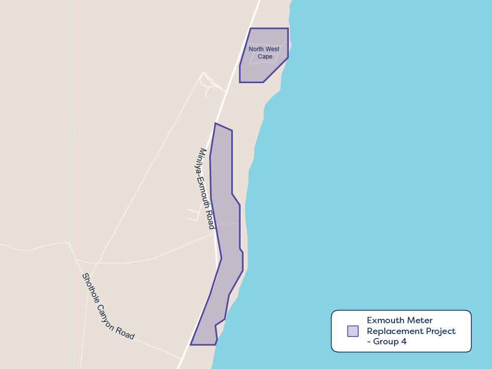 A map showing where Group 4b meter replacements will take place in Exmouth