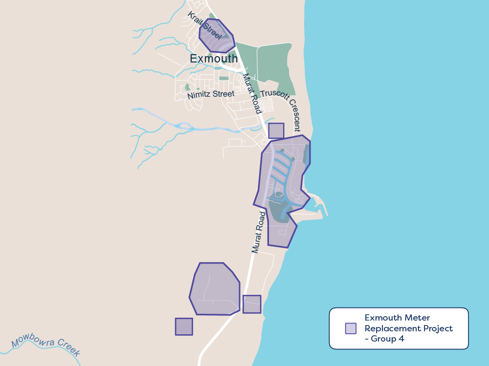A map showing where Group 4a meter replacements will take place in Exmouth