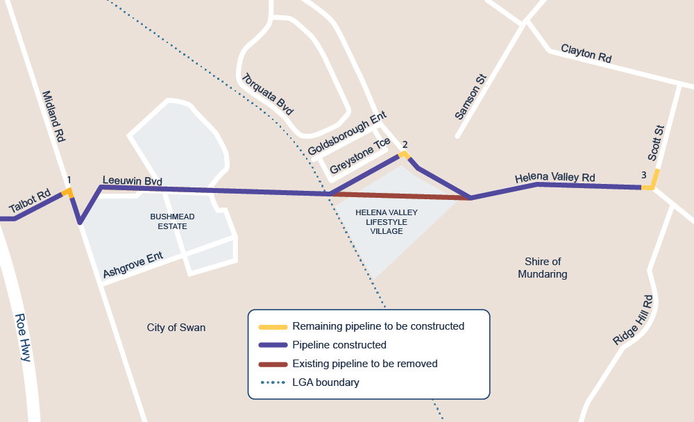 A map showing the areas impacted by work on Talbot Road in Helena Valley