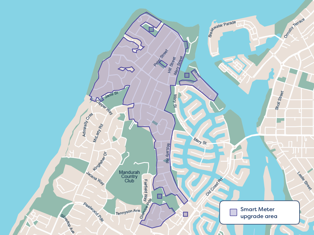 A map showing where the next phase of smart meter installations will take place in Halls Head, as part of the Perth Smart Water Meter Program.