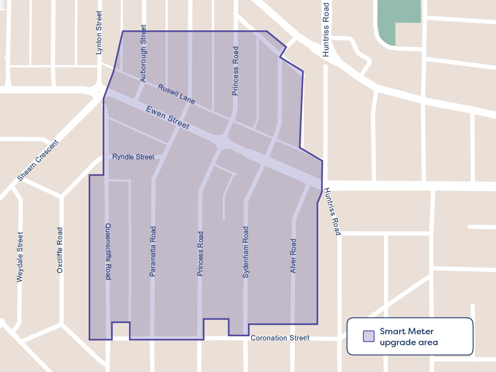 A map of Doubleview, a suburb in Perth, shows which areas will receive a smart meter installation.