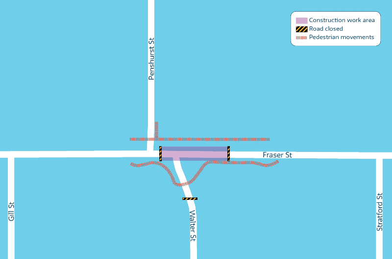 Map of Fraser St connection works and the areas impacted