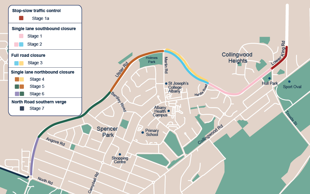 Map of the construction stages along Ulster Road Albany