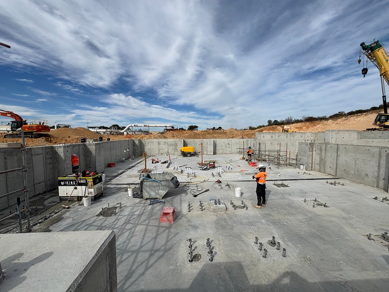 Workers prepare the site for the prewatering building at the Woodman Point Wastewater Resource Recovery Facility
