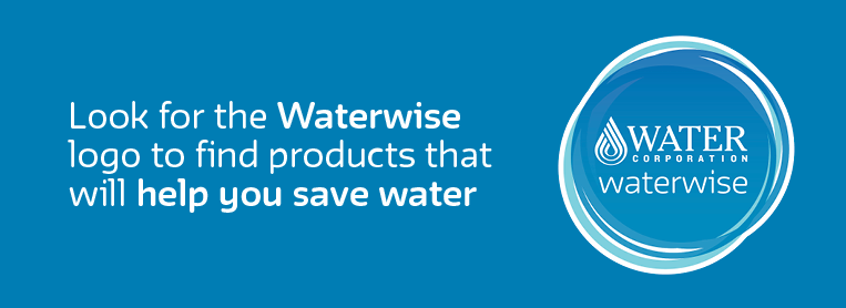 Graphic with Waterwise logo that reads: Look for the Waterwise logo to find products that will help you save water