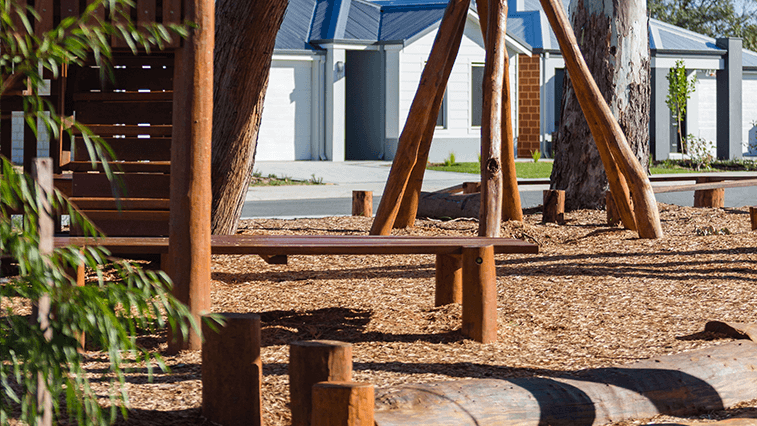 Amble Estate nature playground utilising native and drought tolerant plants which require zero irrigation