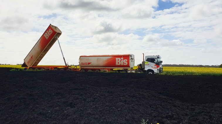 Bisolid fertiliser being applied directly to land 