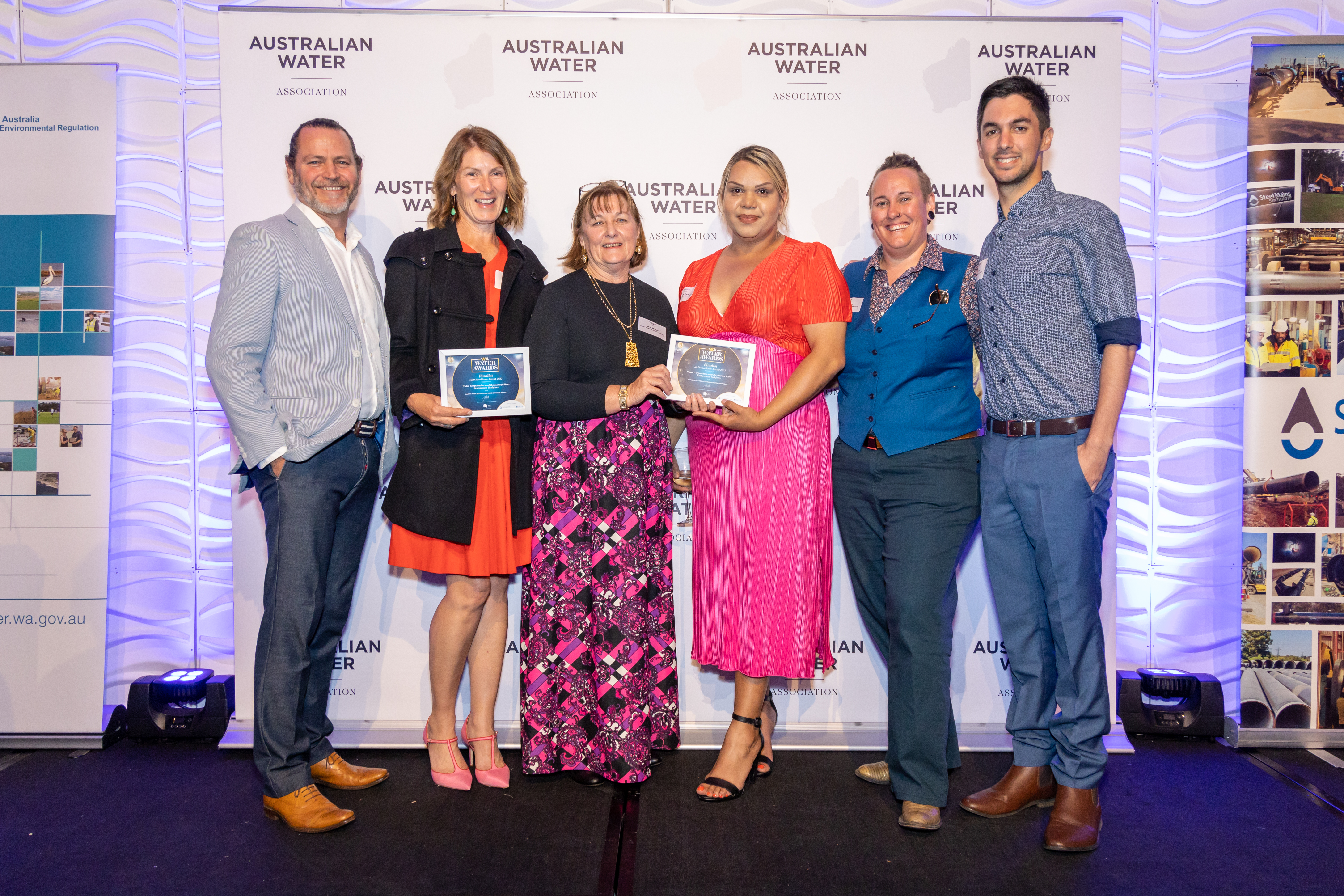 Members of the project team from Water Corporation, Harvey River Restoration Taskforce, Harvey Aboriginal Corporation at the AWA Awards