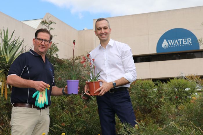 Minister for Water Daniel Pastorelli with Waterwise Manager Damien Postma in native garden