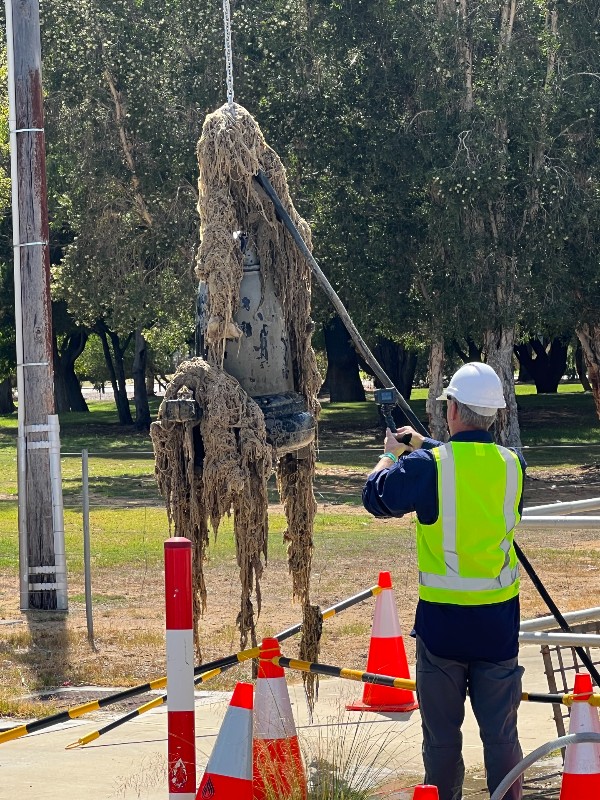 Rags getting pulled from a wastewater pump station earlier this year. 