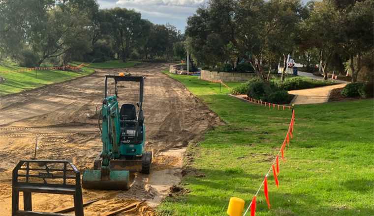 Restoration work in progress of grassed areas at Kitj Park