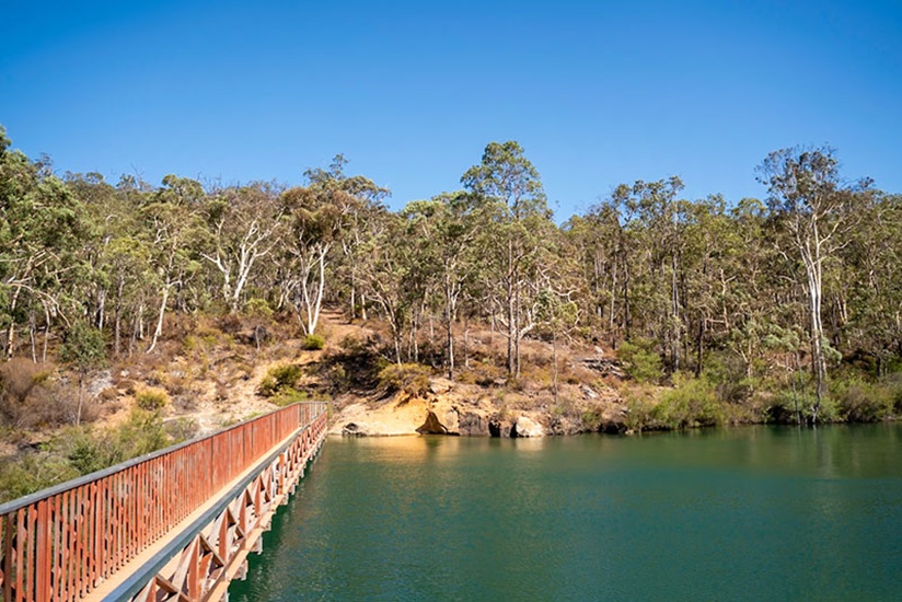 North Dandalup Dam Lake A footbridge across the lake at North Dandalup Dam