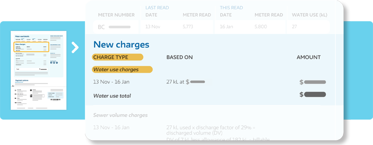 Image of bill including water use charges