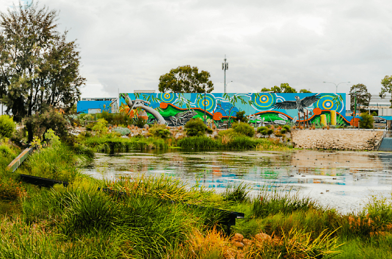 The walkway bridge at Wharf St Basin Next Generation Park. Image credit: Danika Zuks.