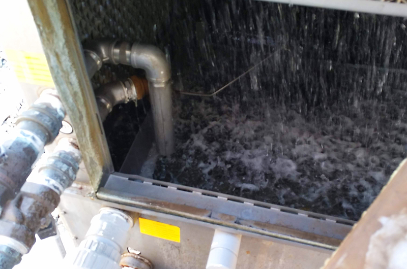 Water inside a cooling tower