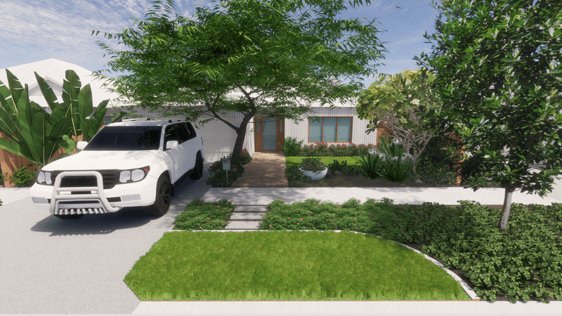 Front tropical garden view