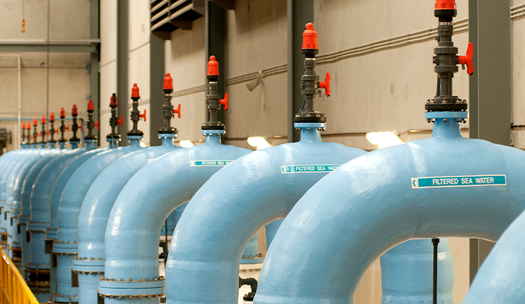 Filtered seawater at desalination plant