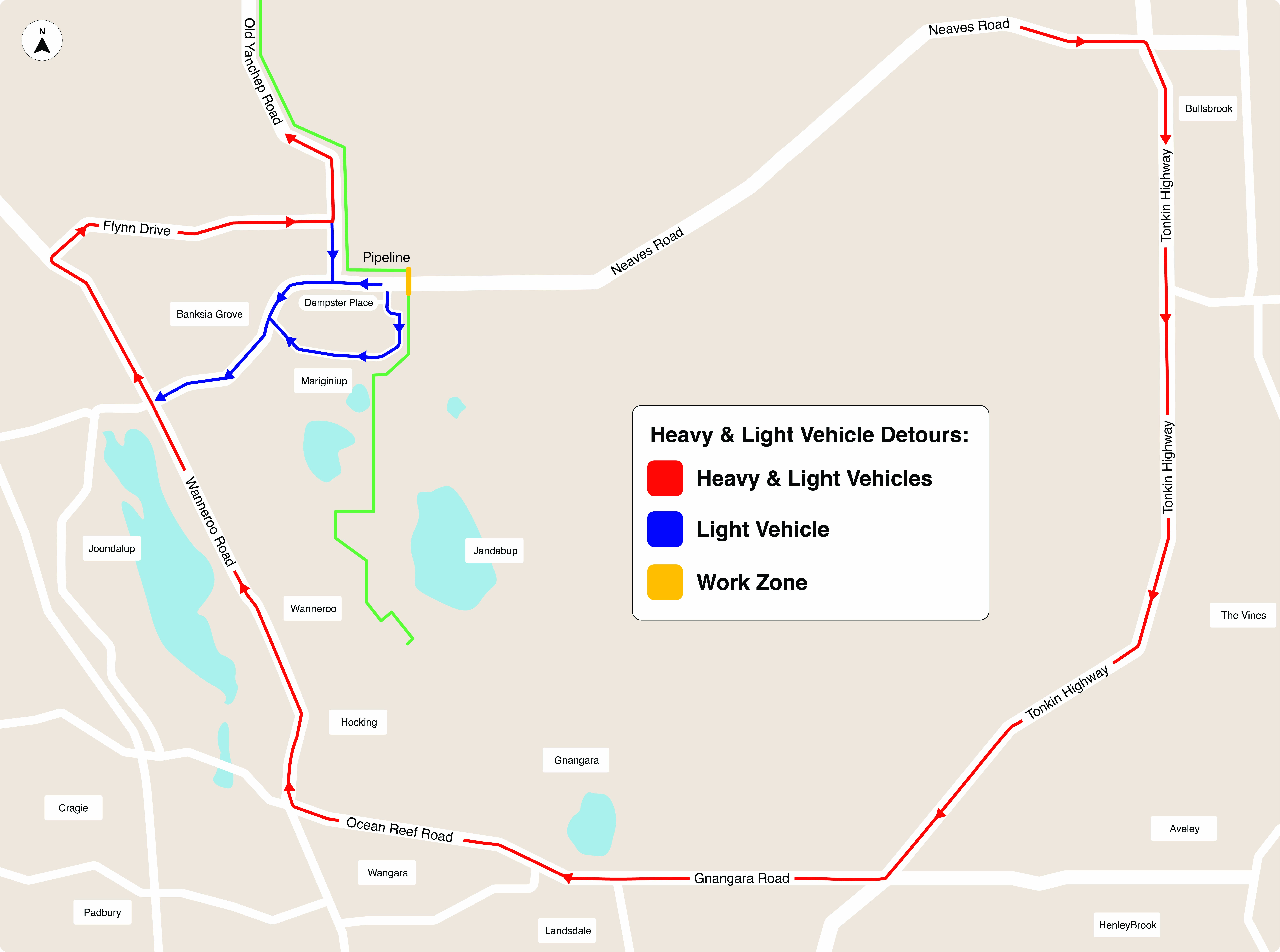 Neaves Road Detour Map