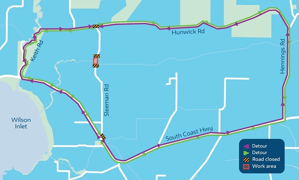 Map of Sleeman Road detour route